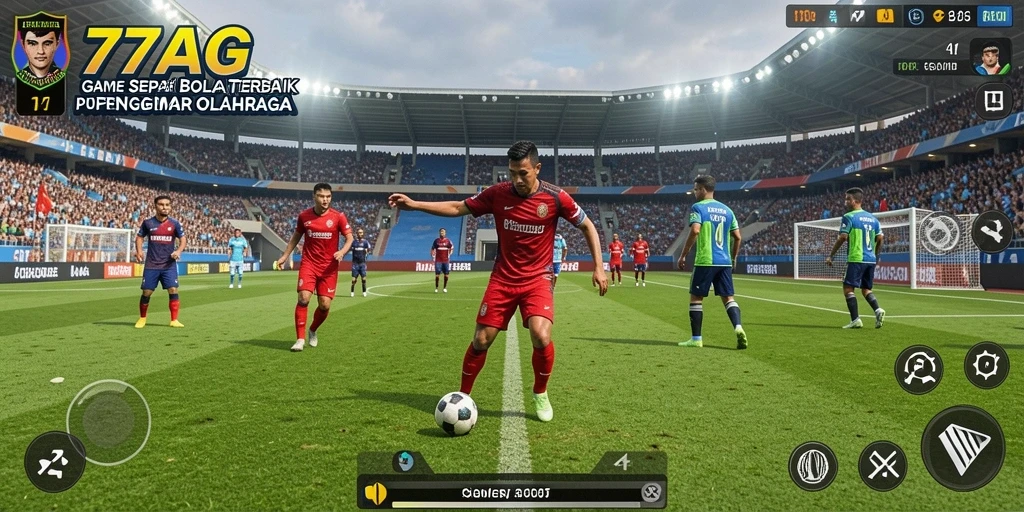 Tangkapan layar dari gameplay 77AG dengan aksi sepak bola seru.