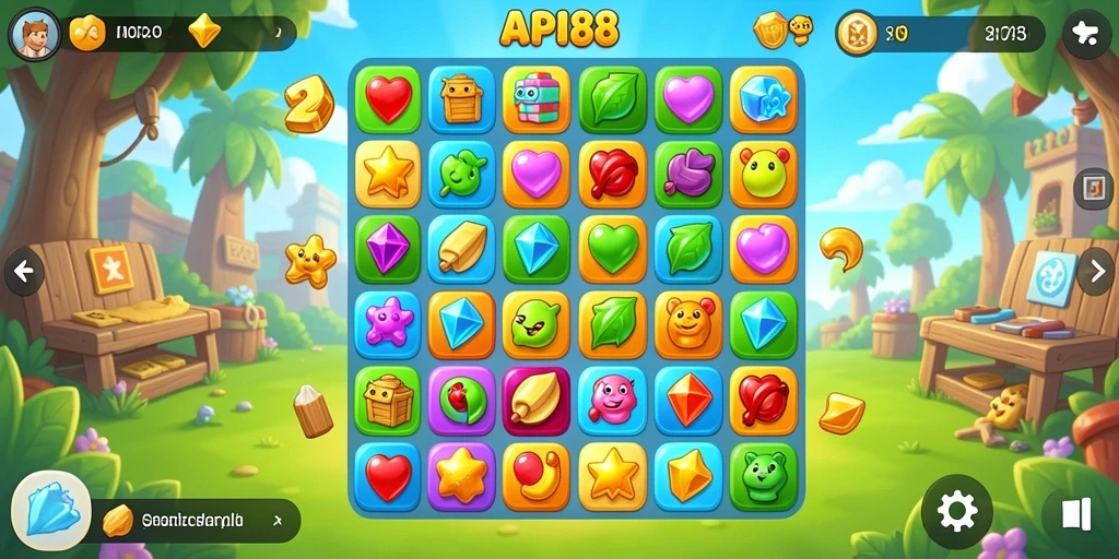 Screenshot gameplay <strong>API88</strong> yang menunjukkan kombinasi permata yang memukau.