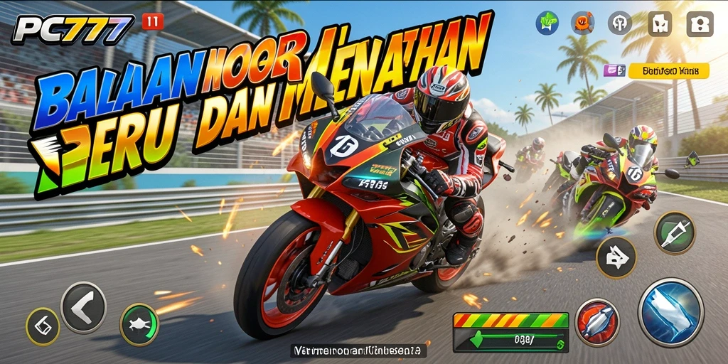 Screenshot menunjukkan aksi balapan motor yang mendebarkan.