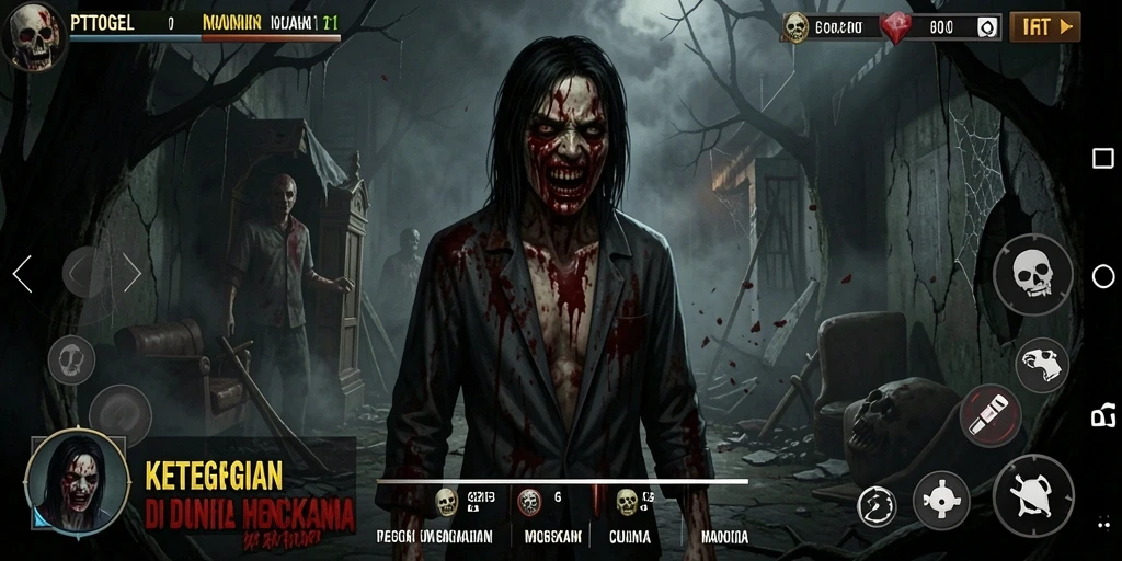 Screenshot utama PTTOGEL menampilkan momen mencekam dengan karakter hantu.