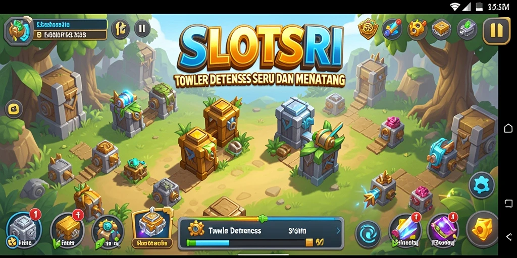 Tampilan gameplay <strong>SLOTSRI</strong> dengan strategi Tower Defense yang menarik.