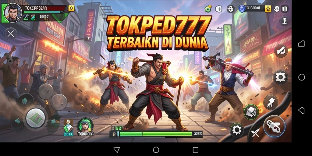 Tampilan gameplay menegangkan dari TOKPED777 dengan karakter bertarung.